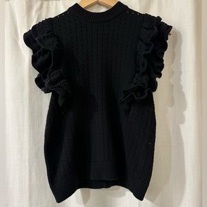 WhoWhatWear Black Knit Ruffle Tank
